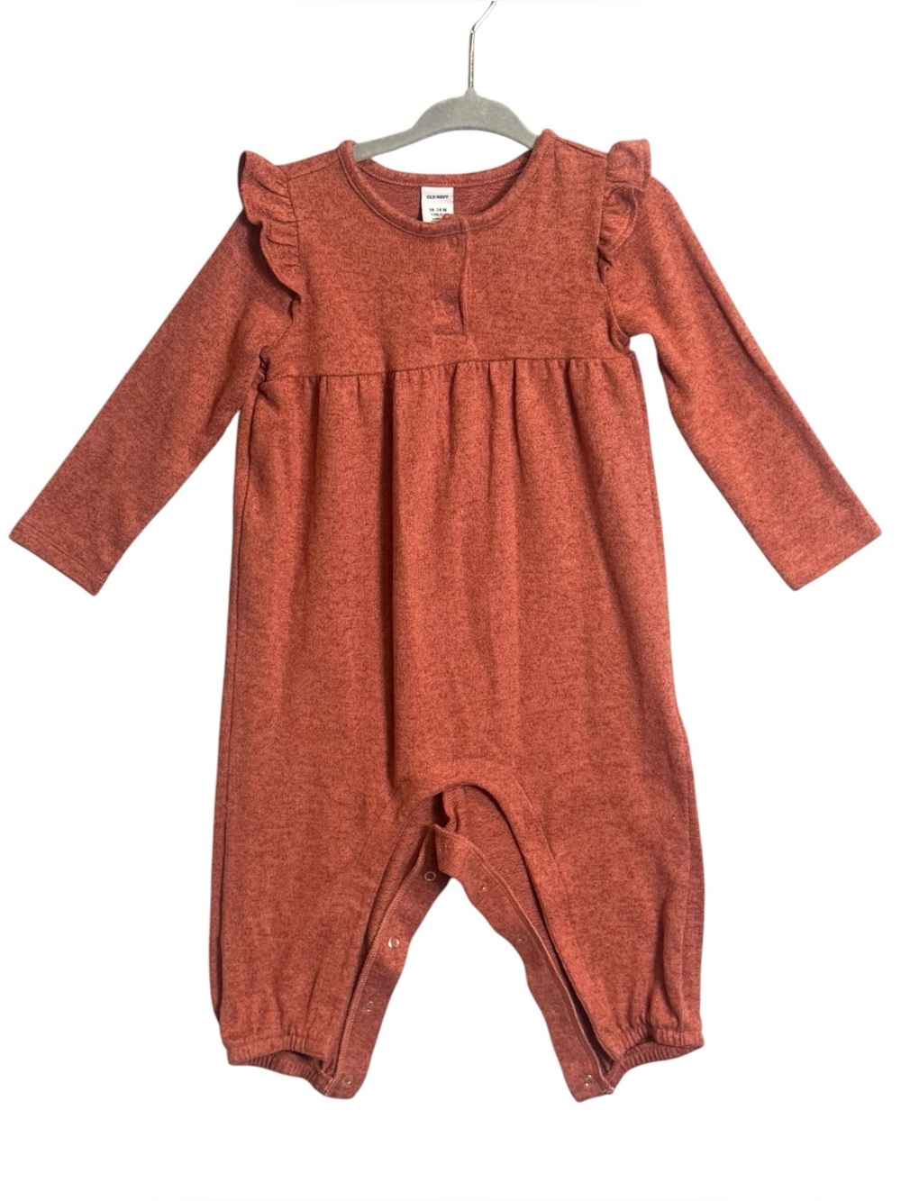 Old Navy Toddler Girl Long-Sleeve Ruffle-Trim Henley Jumpsuit Size 18-24 Months